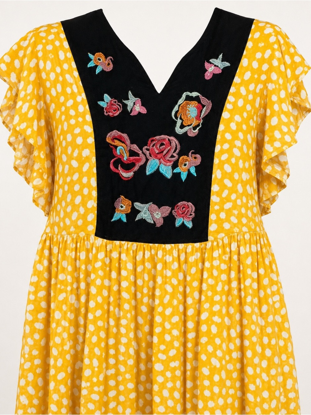 Kirundo embroidered floral, baby doll dress, yellow size medium